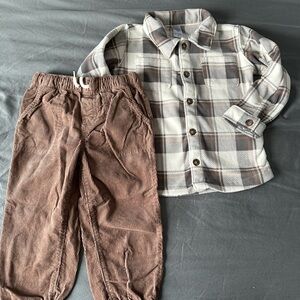 Carter's Plaid Shirt and Brown Pants Set